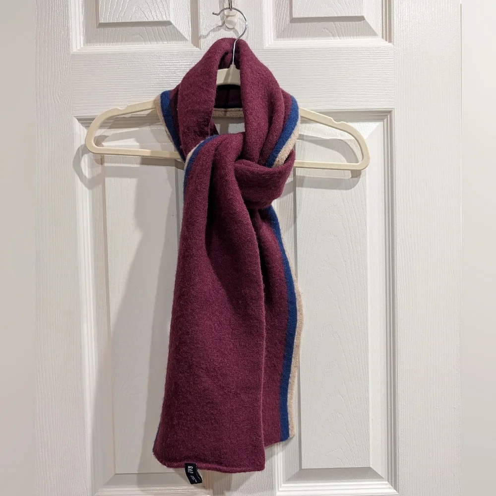 Vintage Y2K Gap Mens Colorblock Lambswool Scarf Stripe‎ 2004 Preppy Burgundy